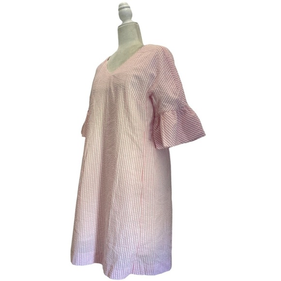 Duffield Lane Richland Ruffle SLV Dress in Pink NWT Cotton Seersucker Striped - Picture 8 of 9